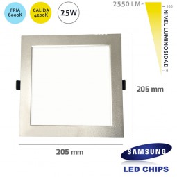 Downlight Cuadrado 25W LED Samsung SMD50630 Plata